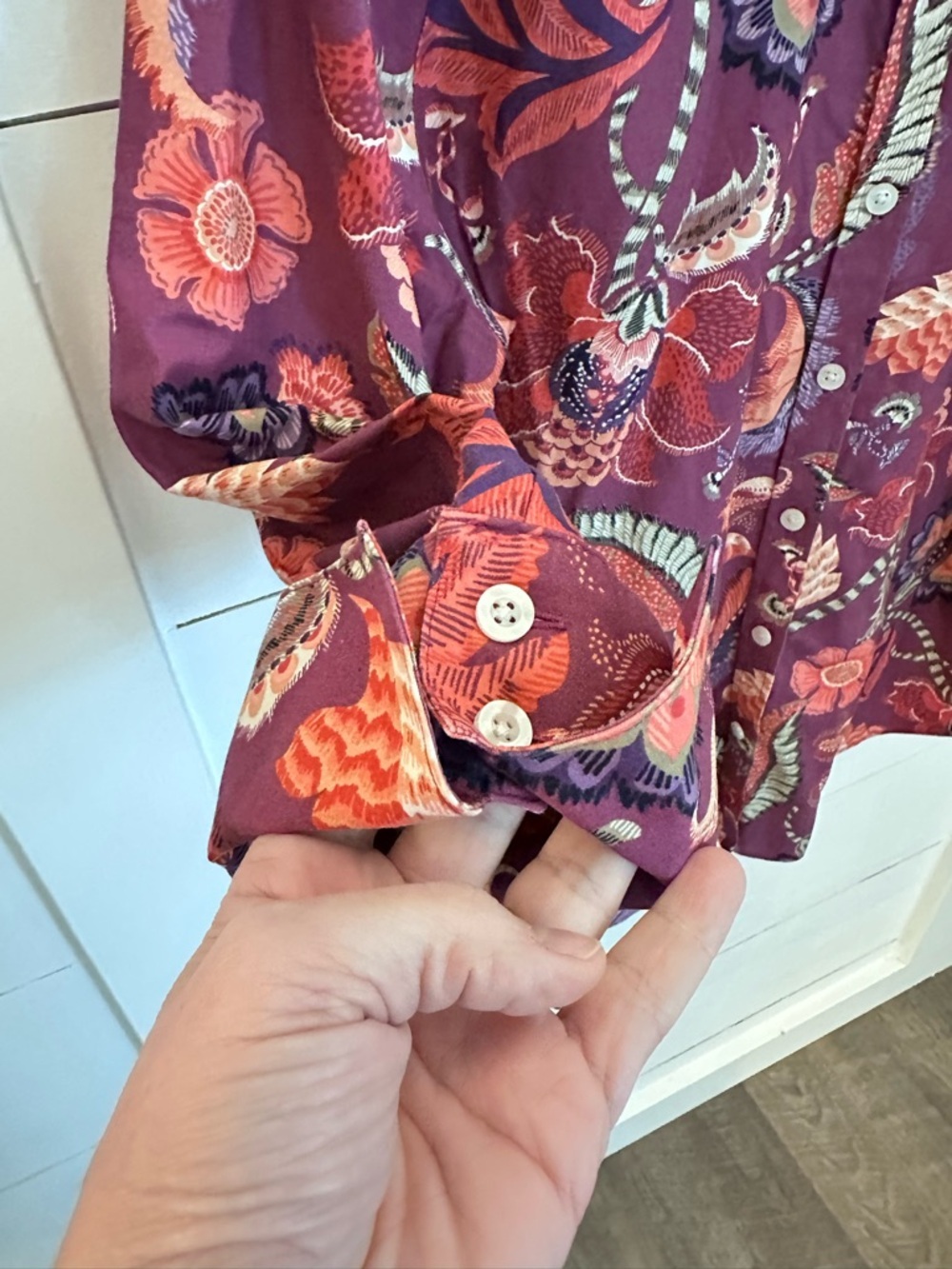 Chicos 16 non-iron paisley cotton spandex plus size button down classic blouse - Picture 5 of 12